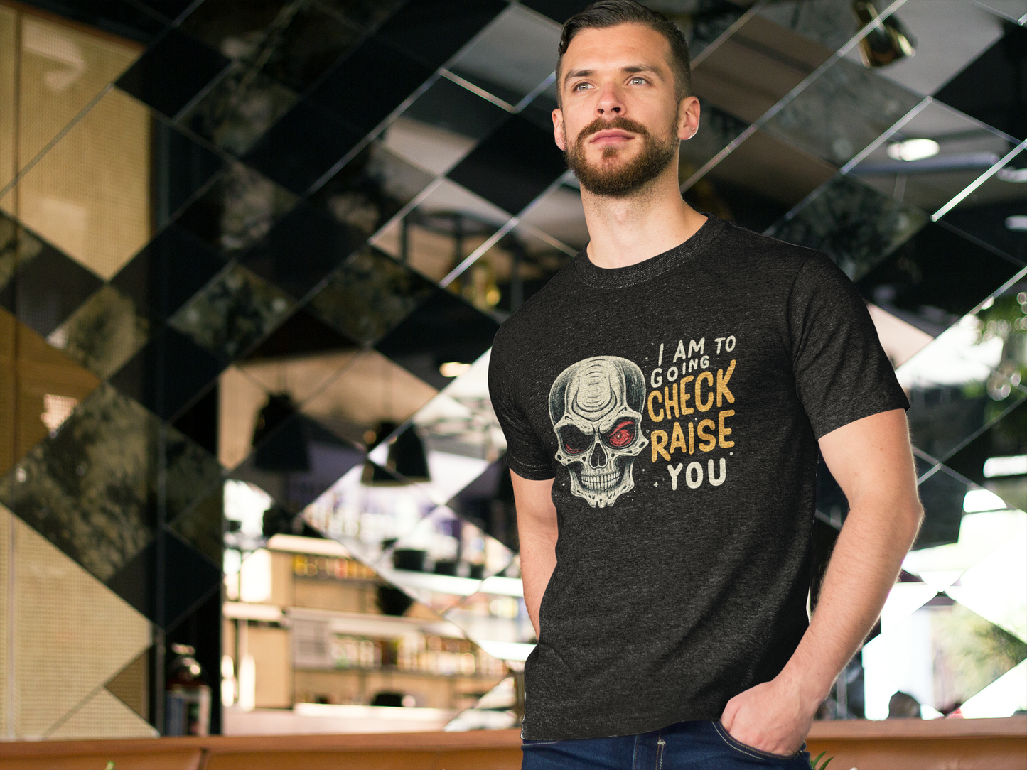 "I Am Going To Check-Raise You" T-Shirt (unisex black) - A perfect poker gift from PokerRoomThreads.com
Show your poker style with this "I Am Going To Check-Raise You" T-Shirt (unisex black) from PokerRoomThreads.com